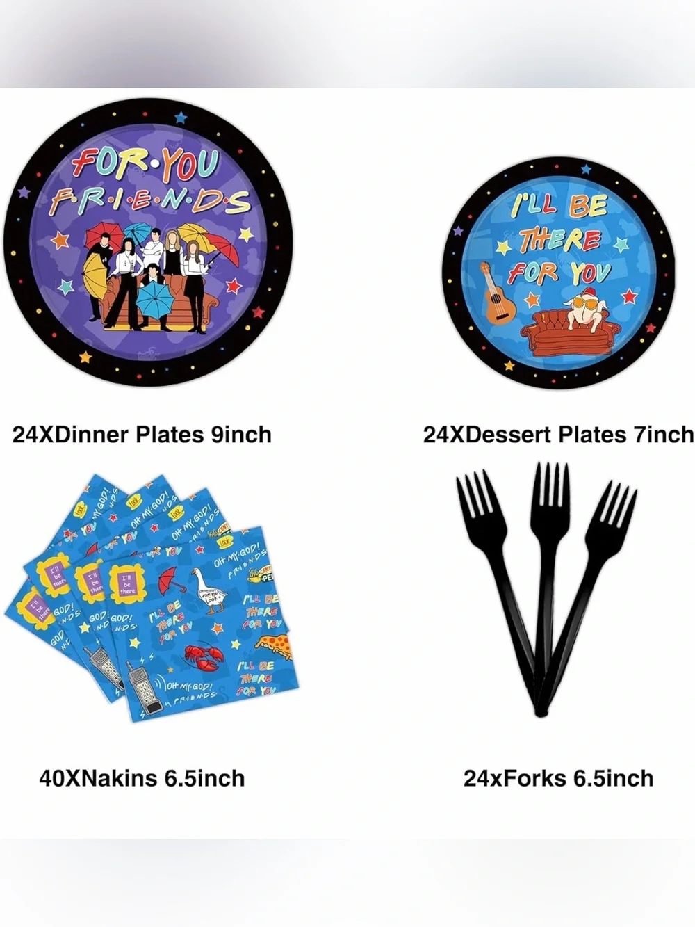 🇺🇸 Sale Friends TV Theme Party Paper Plates & Napkins Set -Serves 24 Guests